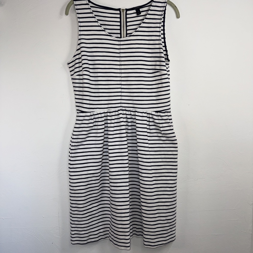 J.CREW Women's Sleeveless Midi Black/White Stripped Dress Size 8 Preppy